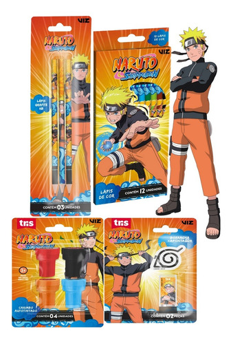 Kit Material Escolar Infantil Menino Naruto Completo Barato